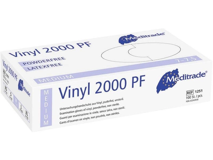 Перчатки виниловые Vinyl 2000 PF size M неопудренные для защиты рук (100 шт) - изображение 1