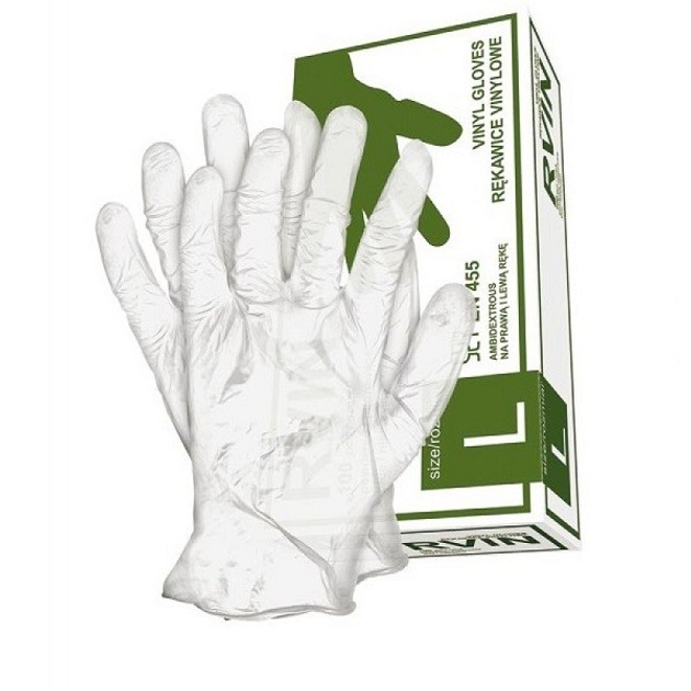 Перчатка Rvin белая "l" 100 штук виниловая (911409/3662/L) - изображение 2