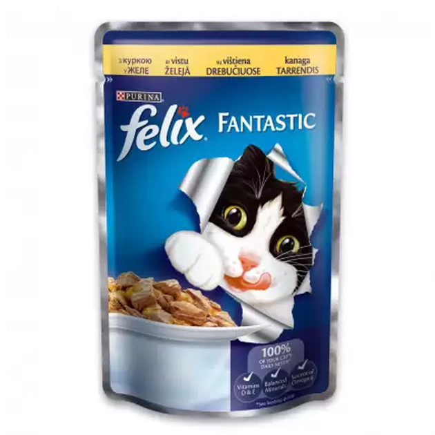 Влажный корм для кошек Felix с курицей в желе 85г – купить онлайн на ...