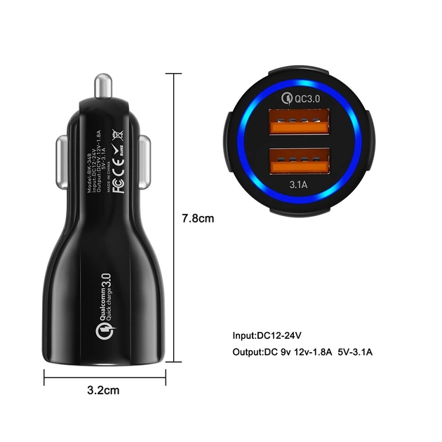 Автомобильное зарядное устройство быстрая зарядка UC5777 Quick Charge 3.0 2 USB порта Black - изображение 3