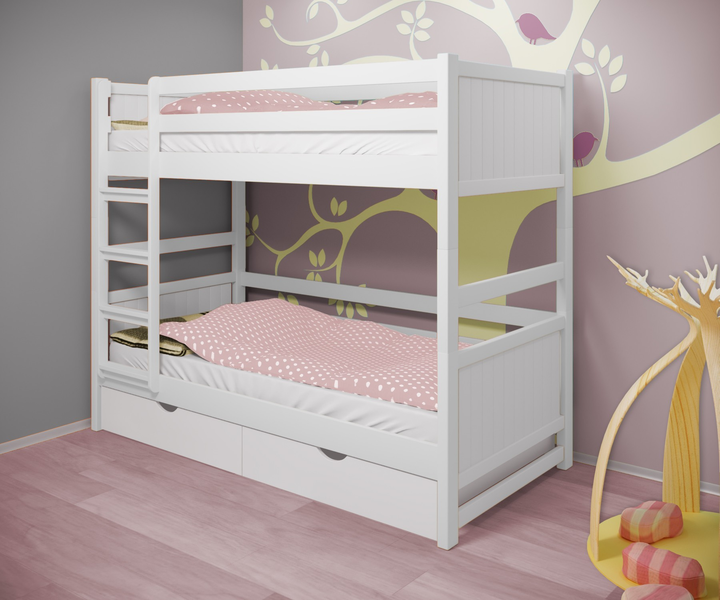 Кровать двухъярусная RainbowDream Лимонти 80х190 см белый массив ольхи ...