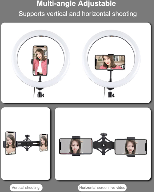 Кільцева USB LED-лампа Puluz PKT3062B 11.8" + штатив 1.65 м - зображення 9