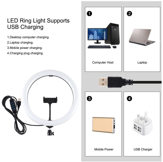 Кільцева USB LED-лампа Puluz PKT3062B 11.8" + штатив 1.65 м - зображення 3
