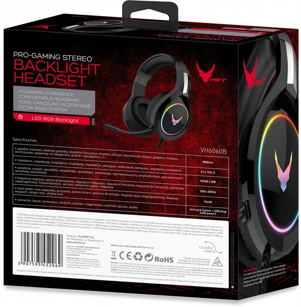 Słuchawki VARR VH-6060 LED RGB Backlight Black (VH6060B) - obraz 8