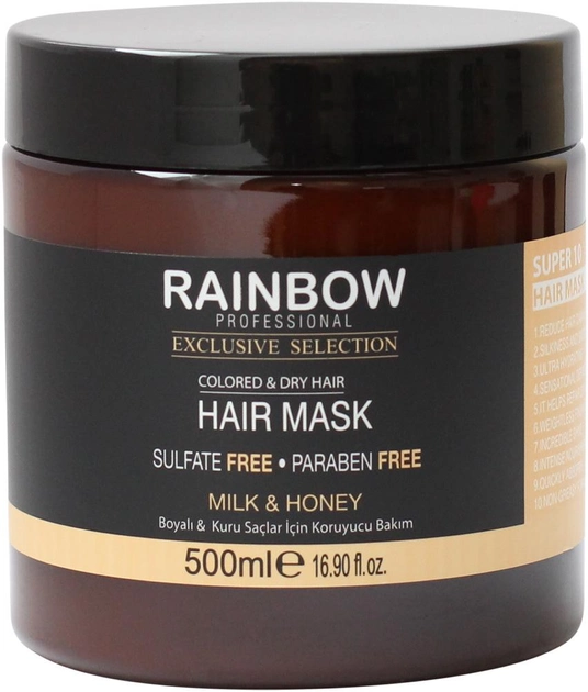 Маска для волос без сульфатов и парабенов Rainbow Professional Exclusive Hair молоко+мед питание и увлажнение 500 мл (73352) (8697426733524) 