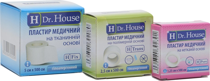 Набор пластырей H Dr. House Тканевый 5 см х 5 м + Полимерный 2.5 см х 5 м + Нетканый 1.25 см х 5 м (4823905173060) - изображение 2