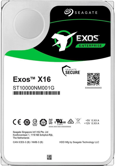 Жорсткий диск Seagate Exos X16 HDD 10 TB 7200 rpm 256 MB ST10000NM001G 3.5" SATA III - зображення 1