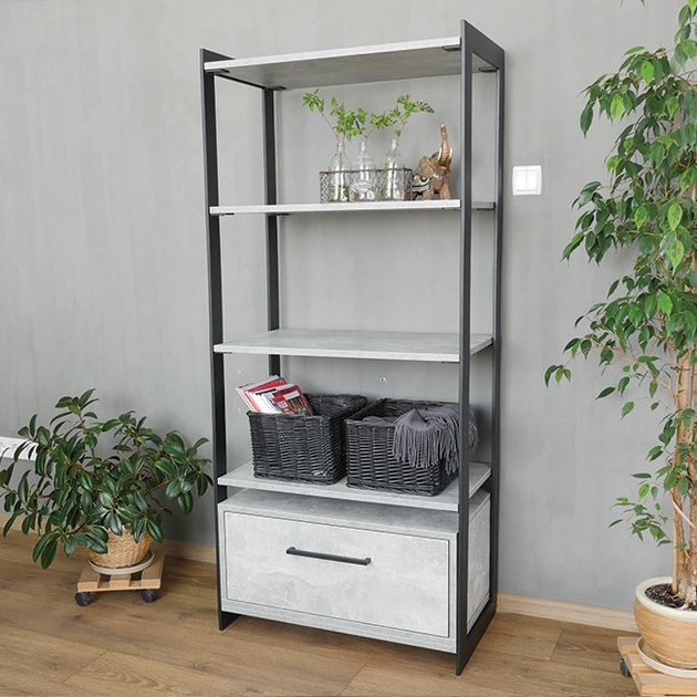 Стеллаж этажерка в стиле лофт с выдвижным ящиком Metal & Wood H-700-4-1 ...