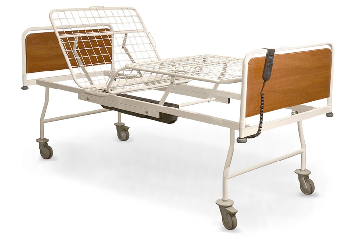 Ліжко з електроприводом КФМ-4е медичне функціональне чотирисекційне в комплекті з матрацом, торцевими огорожами, колесами, пульт управління ОМЕГА - зображення 1