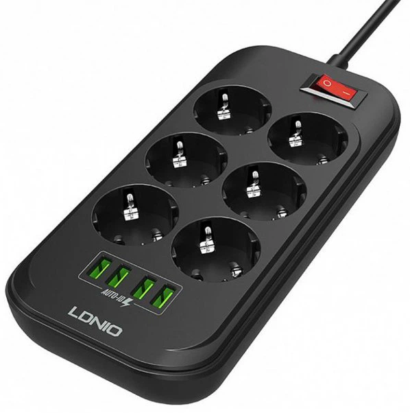 Filtr sieciowy przedłużacz LDNIO SE6403 6 gniazd / 4 USB 2 m Black (6933138690178) - obraz 2