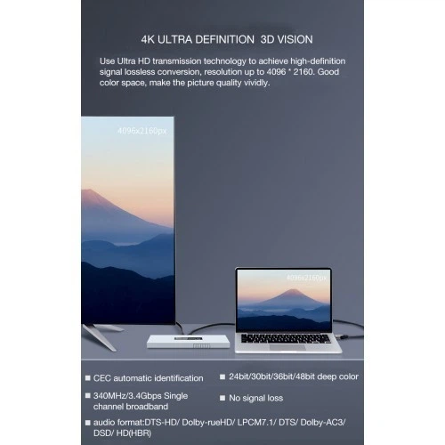 Розгалужувач 4K HDMI інтерфейсу, спліттер на 8 портів Dtech DT-7148B - зображення 3