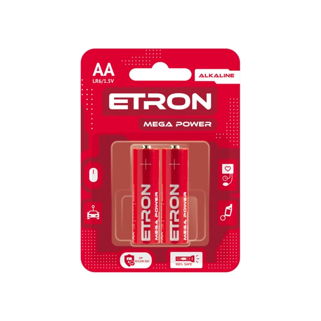 Батарейки щелочные АА LR6 ETRON Mega Power АА-С2 Alkaline в блистере - Фото 1 Батарейки щелочные АА LR6 ETRON Mega Power АА-С2 Alkaline в блистере - изображение 1