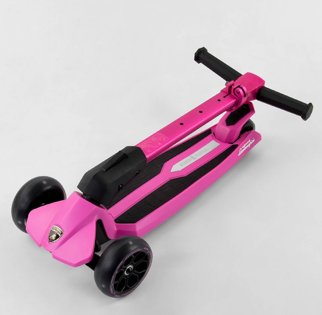 Самокат Lamborghini триколісний складне алюмінієве кермо, колеса PU зі світлом Pink/Black (101284) - зображення 3