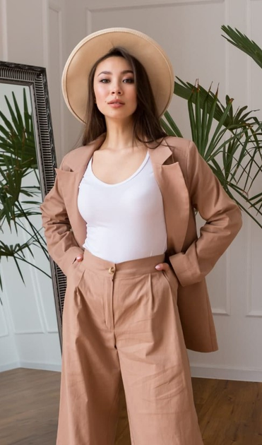 Женский летний льняной костюм "Палаццо" LEO PRIDE 0069 L (48-50) Мокко ...