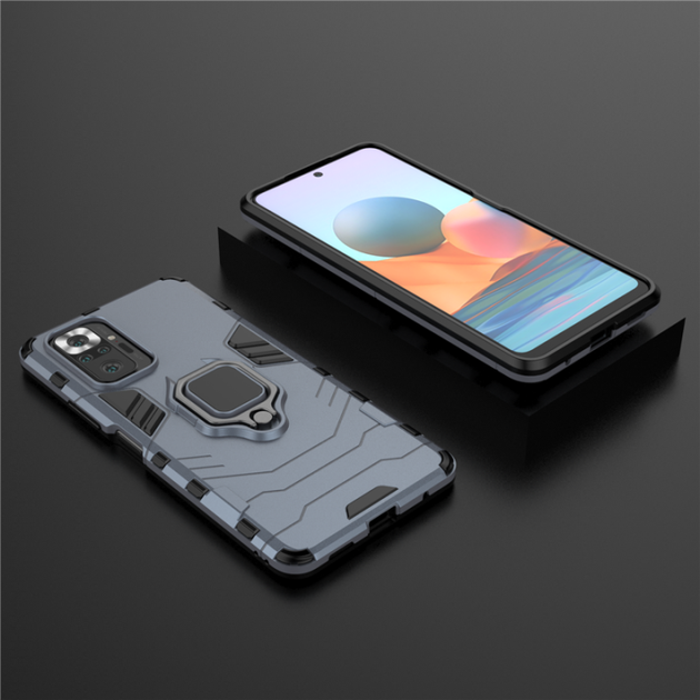 Чехол Iron Ring для Xiaomi Redmi Note 10 Pro противоударный бампер с подставкой Dark-Blue - зображення 4