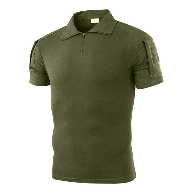 Тактическая футболка с коротким рукавом Lesko A416 Green XL мужская на змейке с карманами камуфляжная - изображение 1
