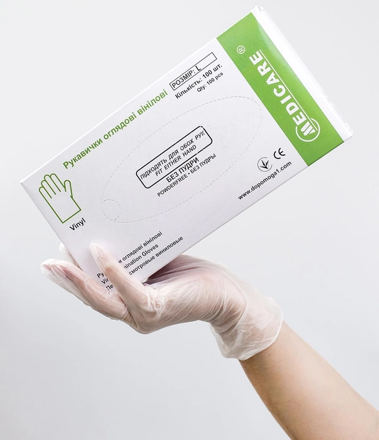 Перчатки смотровые виниловые Medicare Неопудренные L 100шт Прозрачные (6857 (EG-322-L)) - изображение 2