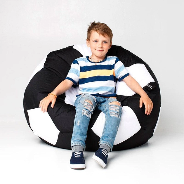 Крісло мішок М'яч футбольний SanchoBAG, розмір S (Дитячий), матеріал Оксфорд, колір Чорний: Чорний + Білий - зображення 1
