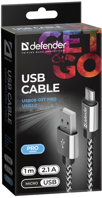 Кабель Defender USB08-03T Pro USB 2.0 AM-MicroBM 1 м White (4714033878036) - зображення 3