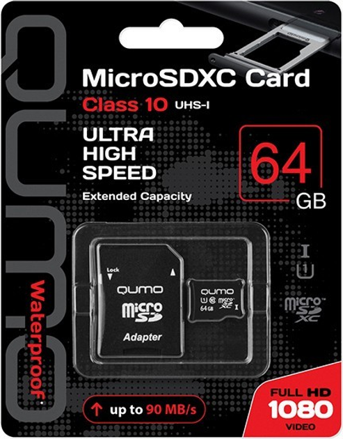 Карта памяти микро SDXC Qumo 64 гб класс 10 UHS- 1 с адаптером - изображение 1