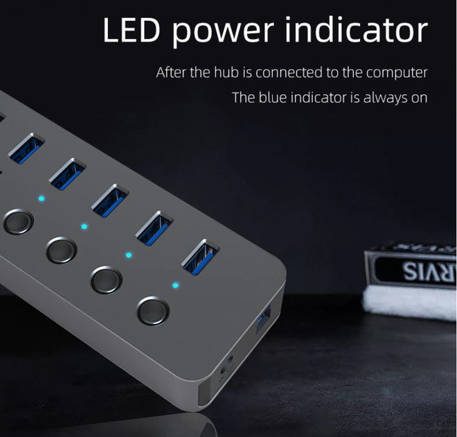USB хаб Blueendless BS-HU701 USB 3.0 7 портів алюмінієвий з блоком живлення hub концентратор - зображення 5