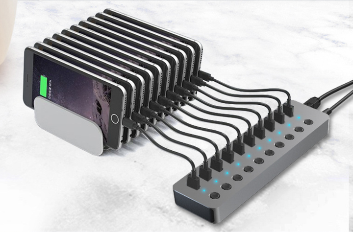 USB хаб Blueendless BS-HU101 USB 3.0 10 портів алюмінієвий з блоком живлення hub концентратор - зображення 7