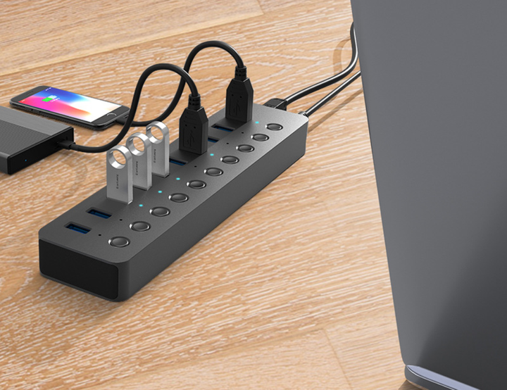 USB хаб Blueendless BS-HU101 USB 3.0 10 портів алюмінієвий з блоком живлення hub концентратор - зображення 10