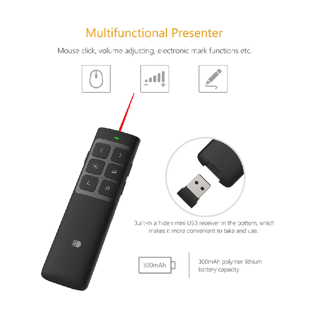 Презентер беспроводной с лазерной указкой Doosl Air Mouse черный (DSIT014-BL) - изображение 3
