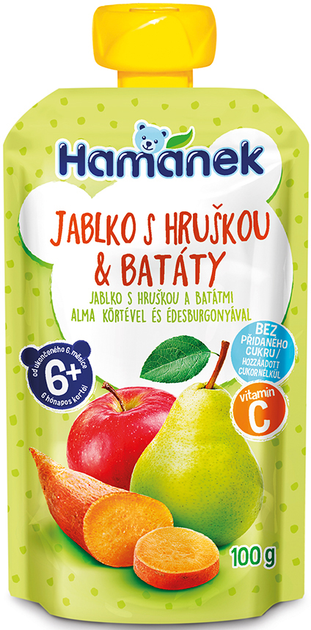 Упаковка пюре Hamanek Яблуко з грушею і бататом 100 г х 8 шт. (8595139798437) - зображення 2