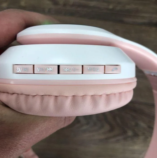 Беспроводные Детские Bluetooth наушники с подсветкой с MicroSD с FM-Радио Cat STN-28 с Кошачьими Ушками Розовые - изображение 5