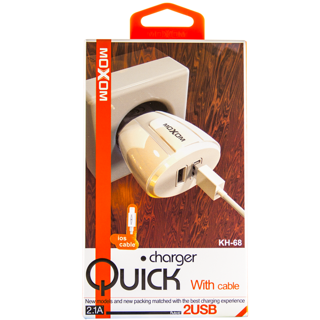 Мережеве зарядне (ЗЗУ) MOXOM 2в1 micro 2USB/2.1A (KH-68) білий - зображення 2