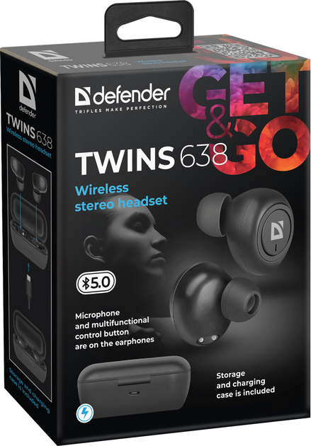 Беспроводные наушники defender twins 638 черный tws bluetooth обзор