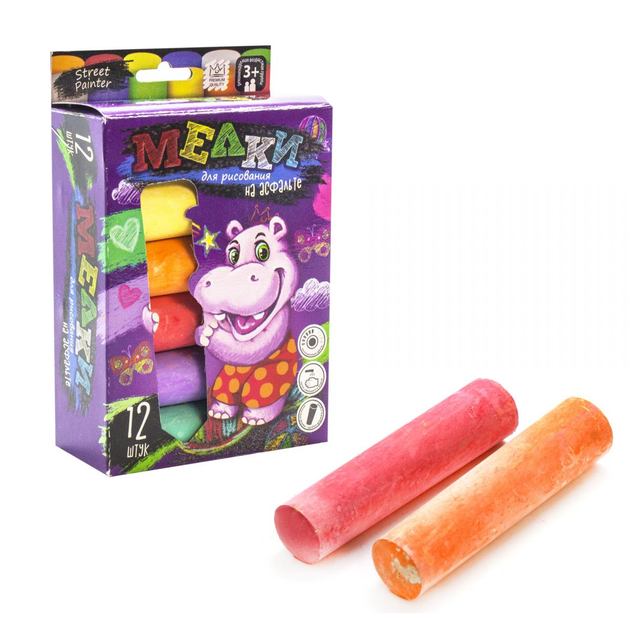 Мелки для рисования на асфальте большие 12 штук рус Dankotoys (MEL-01 ...