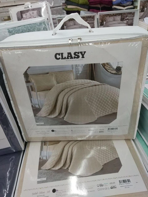 Покрывало стеганное хлопковое с наволочками Aran Clasy 240x260 Rabel V3 Бежевый - изображение 3