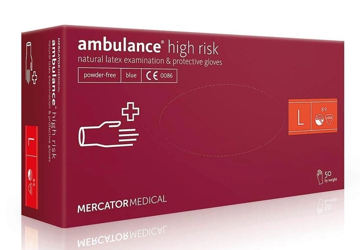 Рукавички латексні (L) Mercator Medical Ambulance High Risk (17202000) 50 шт 25 пар (10 уп/ящ) - зображення 1