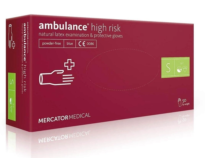 Рукавички латексні (S) Mercator Medical Ambulance High Risk (17201800) 50 шт 25 пар (10 уп/ящ) - зображення 1