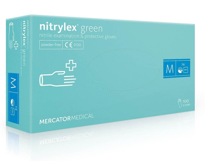 Перчатки нитриловые (M) Mercator Medical Nitrylex Green мятные (17202900) 100 шт 50 пар (10уп/ящ) - изображение 1