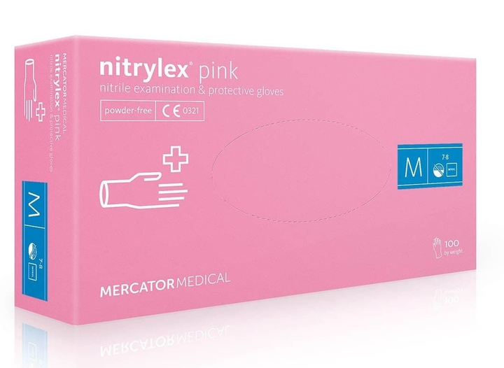 Рукавички нітрилові (M) Mercator Medical Nitrylex Pink рожеві (17202600) 100 шт 50 пар (10уп/ящ) - зображення 1