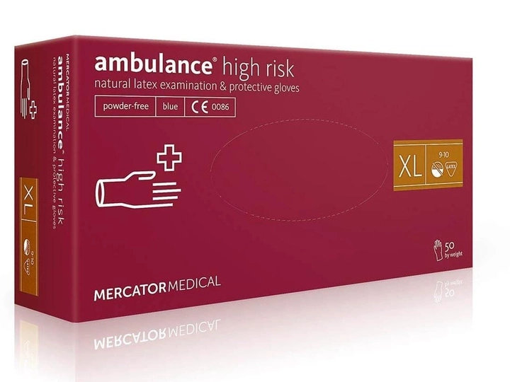 Рукавички латексні (XL) Mercator Medical Ambulance High Risk (17204800) 50 шт 25 пар (10уп/ящ) - зображення 1
