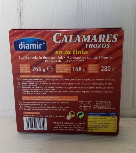 Консерви кальмари у власних чорнилі Diamir Calamares trozzo En Tinta 266г/168г (Іспанія) - зображення 2