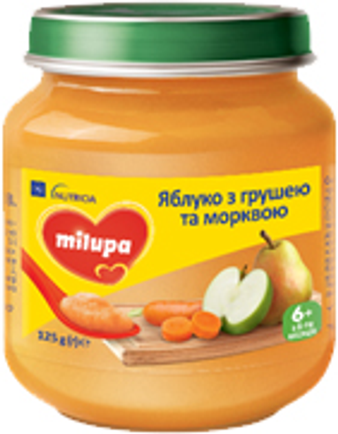 Упаковка фруктового пюре Milupa Яблуко-груша-морква з 6 місяців 6 шт х 125 г (5900852051517) - зображення 2