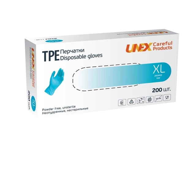 Перчатки Unex Careful Products TРЕ голубой нестерильные неопудренные XL 100 пар (139-2020) - изображение 1