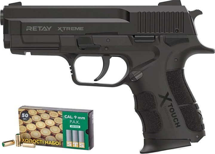 Пістолет стартовий Retay XTreme кал. 9 мм. Колір - black. + пачка патронів в подарунок - зображення 1