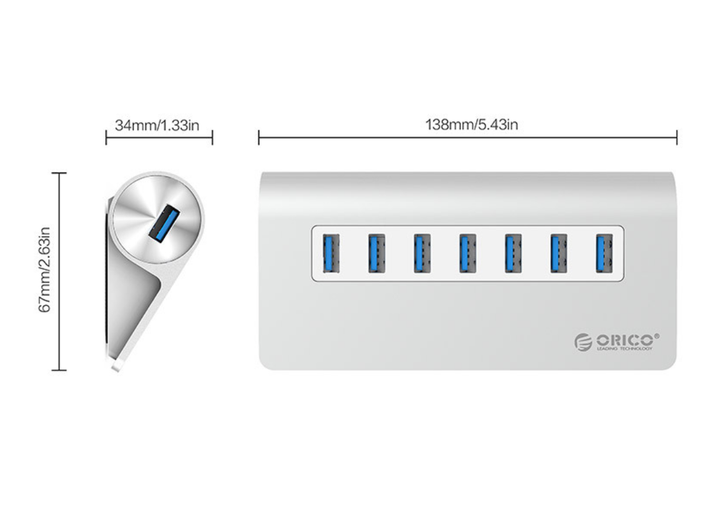 USB хаб Orico M3H7 USB 3.0 7 портов с блоком питания hub концентратор алюминиевый - изображение 2