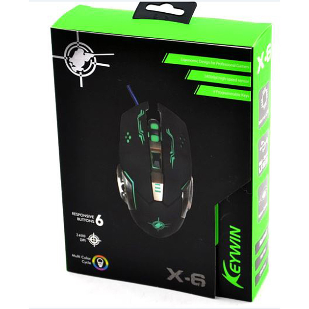Универсальная игровая компьютерная мышь с подсветкой Keywin X6, проводная, геймерская мышь, черный - изображение 8