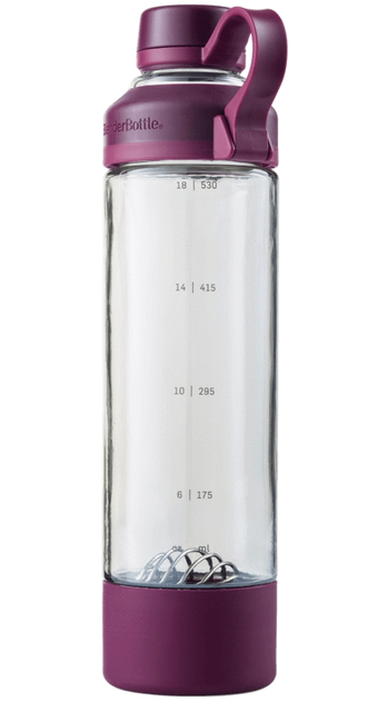 BlenderBottle Mantra 20 oz Glass Shaker Bottle Purple Plum with