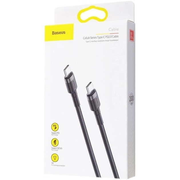 Кабель Baseus Cafule PD2.0 60Вт Type-C cable 20В 3A 2 м Gray/Black - Фото 3 Кабель Baseus Cafule PD2.0 60Вт Type-C cable 20В 3A 2 м Gray/Black - изображение 3