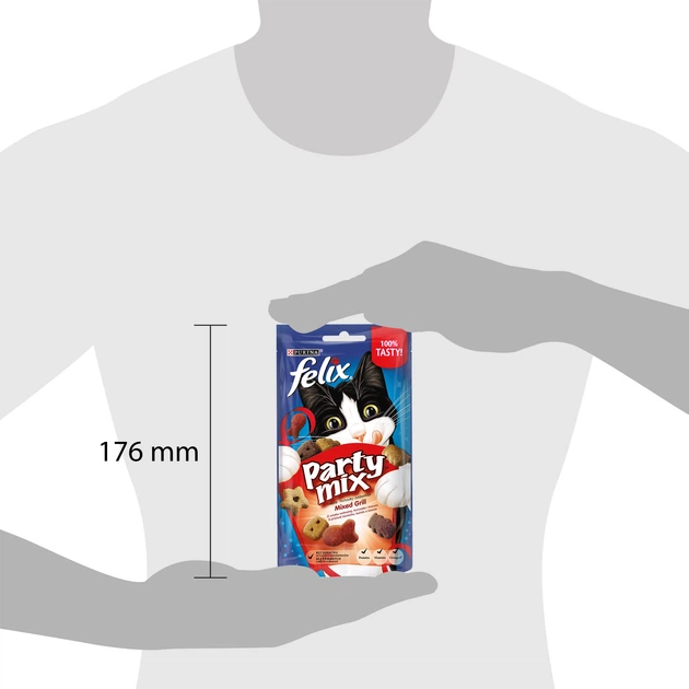 Ласощі для дорослих кішок Purina Felix Party Mix Гриль Мікс зі смаком курки, яловичини та лосося 60 г (7613034119889_1) - зображення 3