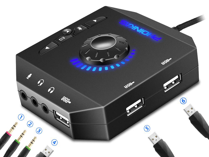 Звукова карта Phoinikas T-10 Зовнішня з USB хабом Чорний (1009-329-00) - зображення 4