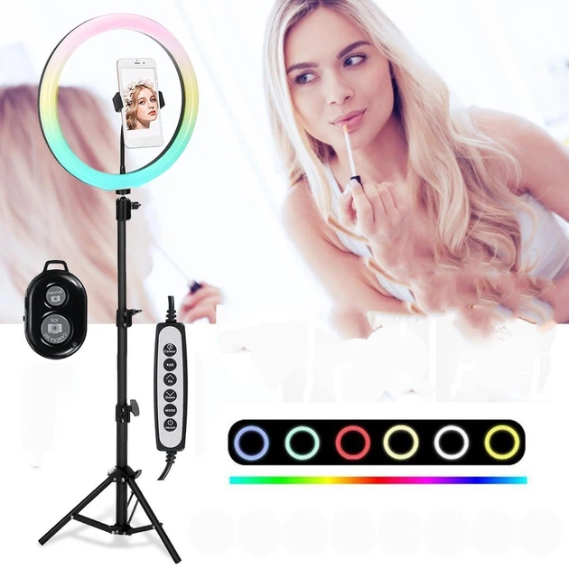 Кольцевая лампа RGB 26см + штатив 2м + блютуз пульт - изображение 2